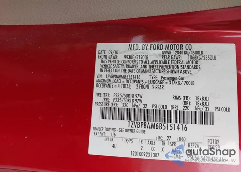 2011 Ford Mustang V6 Premium z USA, uszkodzony, nr VIN 1ZVBP8AM6B5151416